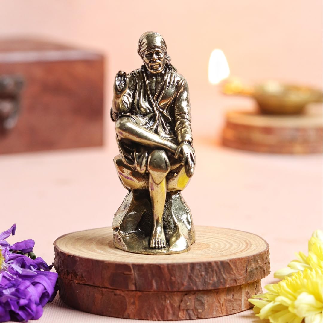 Brass Saibaba Idol for Pooja Room | 3 Inch |  | Shirdi Wale | साईं बाबा | | Sainath Figurine | Murti |