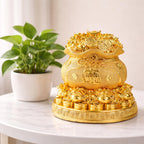Feng Shui Wealth Bag with Gold Ingots & Coins | 5 Inch | Lucky Fortune Yuan Bao Statue|