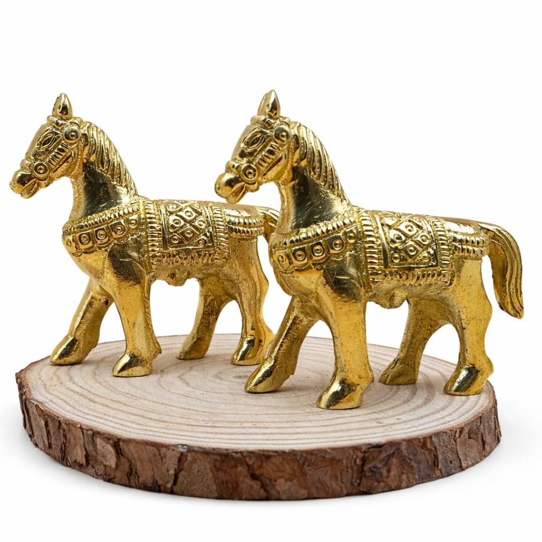 Brass Horse Pair Statue for Home Decor | 2.5 Inch |