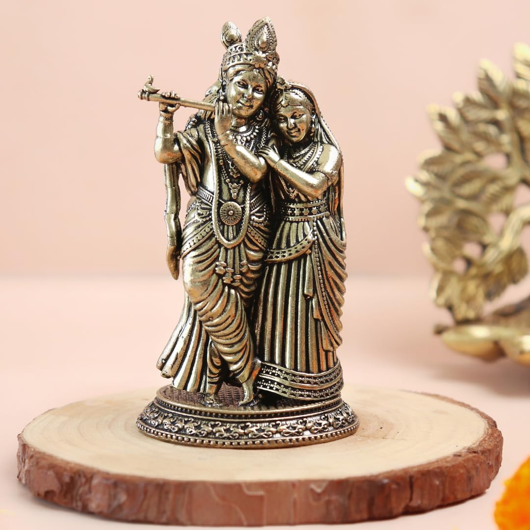 Brass Radha Krishna Statue - 4 Inch