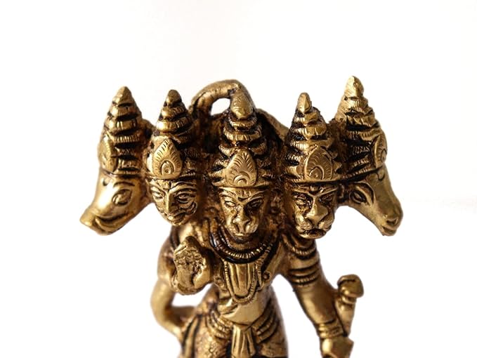 Brass Sacred Panchmukhi Hanuman Idol - 4-inch