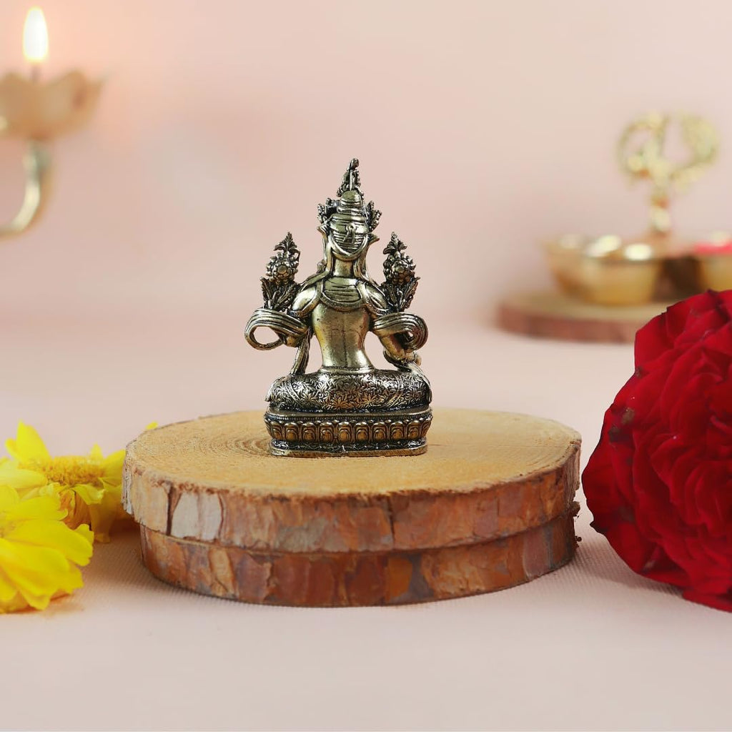 Brass Tara Devi Idol | 2 Inch | Statue | Maa Tara Murti for Home Temple | Religious Shree Green Tara | Mahavidya |