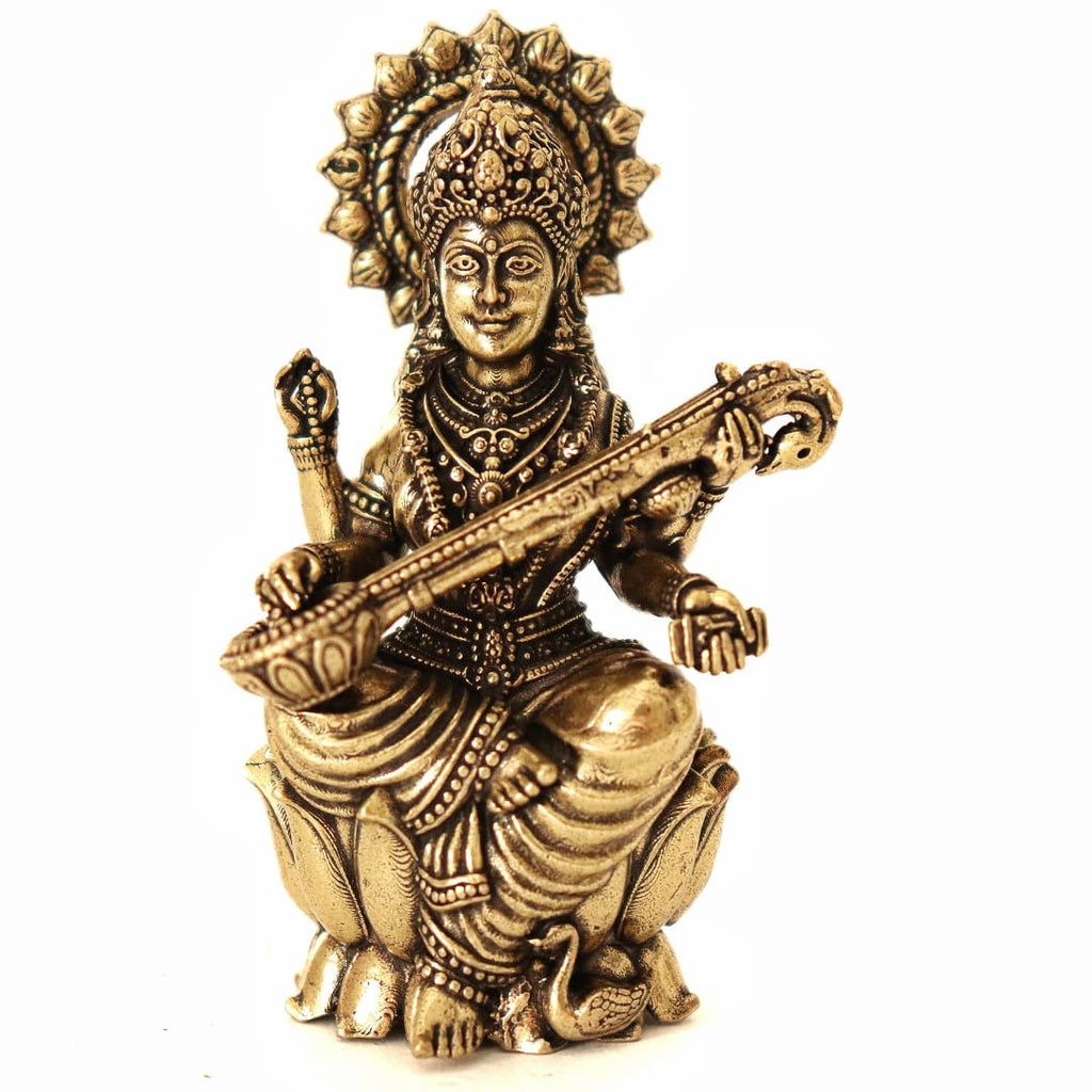 Brass Saraswati Maa Murti - 2.5 Inch