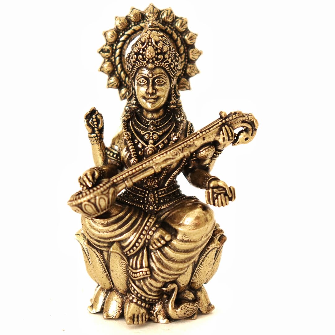 Brass Saraswati Maa Murti - 2.5 Inch
