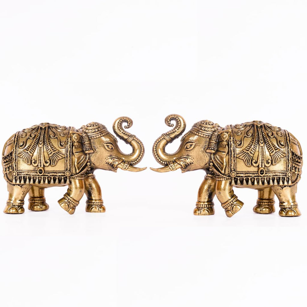 Brass Elephant Statue for Good Luck | Pack of 2 | Showpiece for Home Decor Living Room |Feng Shui |