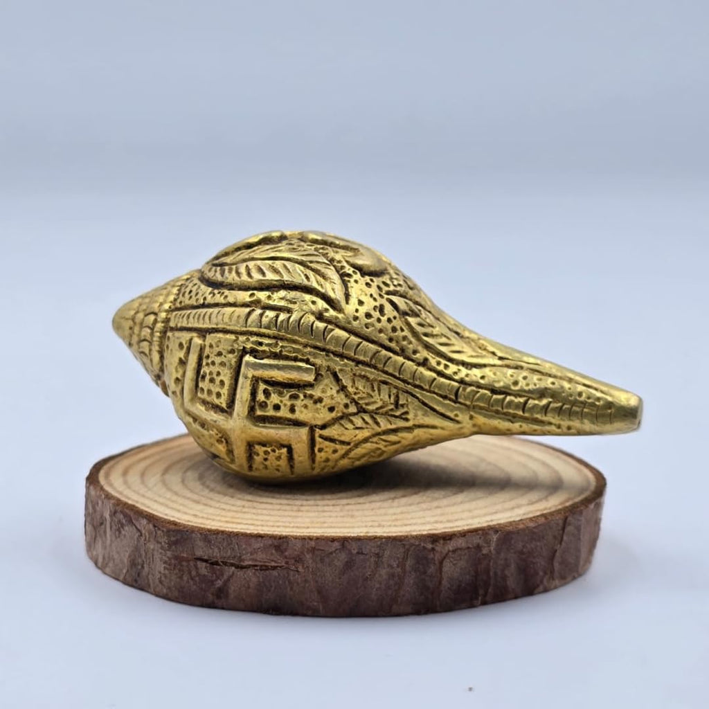 Brass Shankh | 2.5 Inch | Om Swastik Design | Decorative Conch Shell | Murti |  Vastu | Puja Samagri | शंख |
