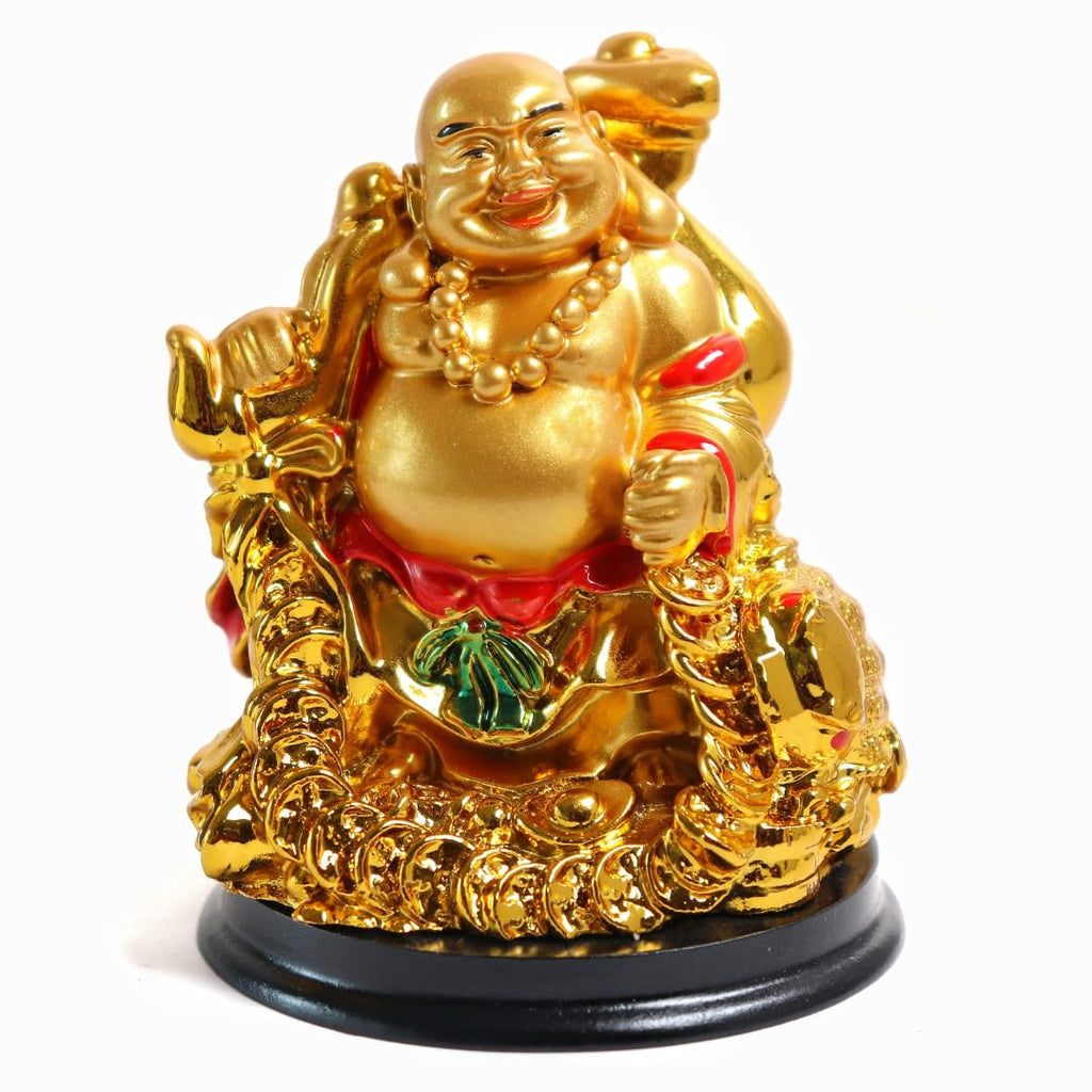 Golden Laughing Buddha for Gift | 4 Inch | Ingot | Feng Shui Decorative |