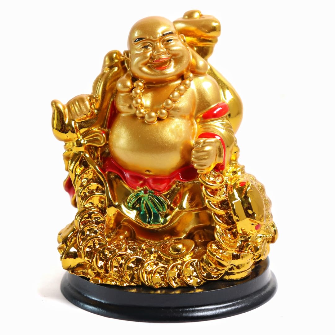 Golden Laughing Buddha for Gift | 4 Inch | Ingot | Feng Shui Decorative |