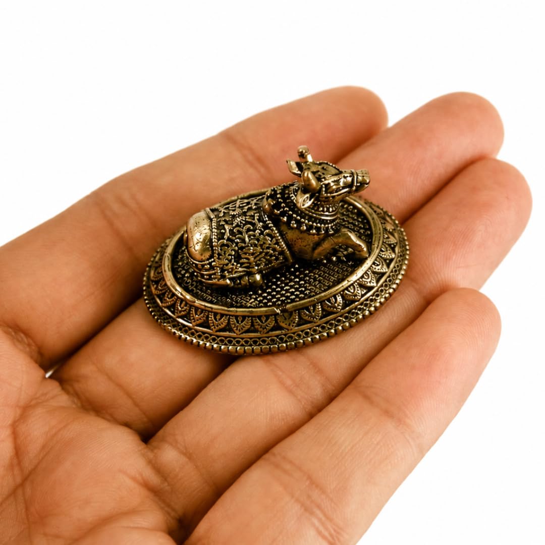 Brass Nandi Idol Miniature | 1.5 Inch | Nandi Maharaj Statue for Home Temple |  Small Size | Vastu Decor |