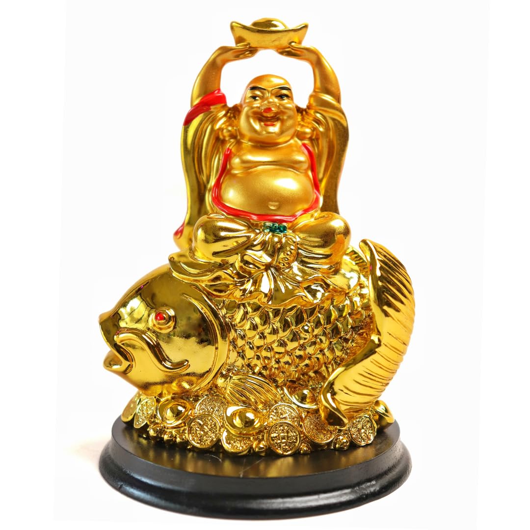 Laughing Buddha Idol on Arowana Fish | 4 Inch |
