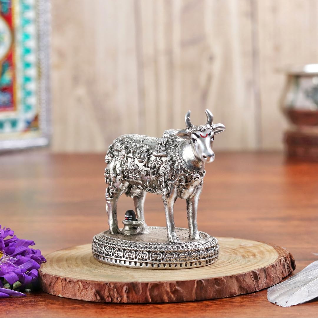999 Silver Plated Nandi Idol | 3 Inch | Shivling | for Pooja |