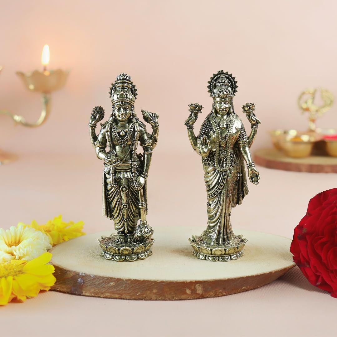 Brass Vishnu Laxmi Idol Statue | 3.5 Inch | Vaikunthanatha Govinda Laxmi | Lord Vishnu & Maa Lakshmi |