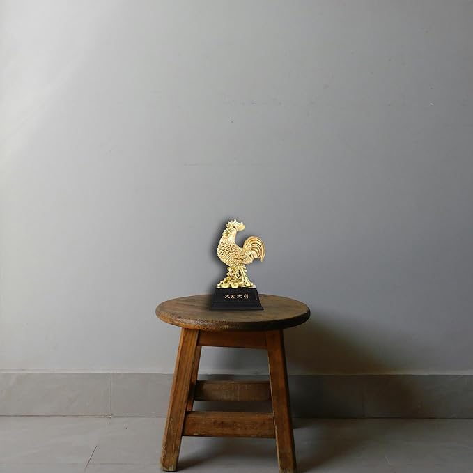 Rooster Statue on Coins & Ingot - 7 Inch
