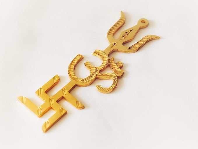 Brass Swastik Om Trishul Trishakti Yantra 5 Inch