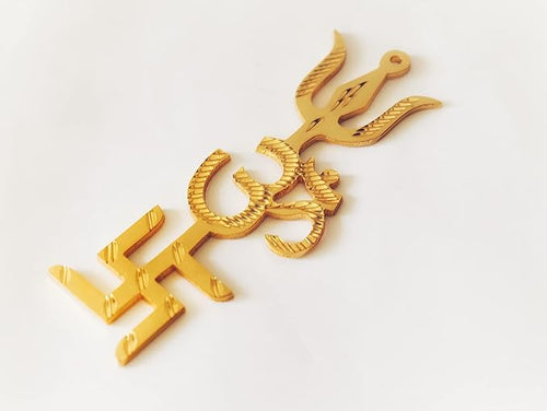 Brass Swastik Om Trishul Trishakti Yantra 5 Inch