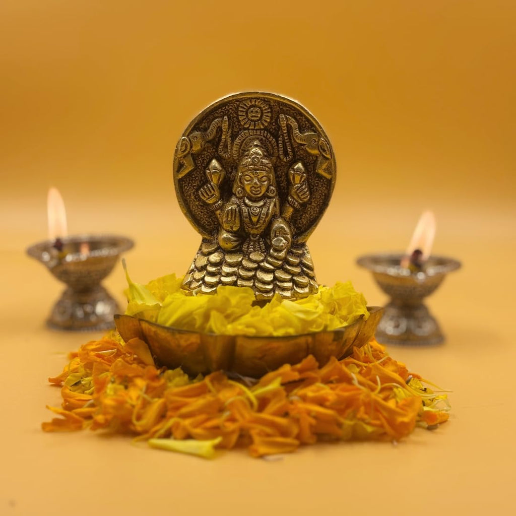 Brass Lakshmi Sitting On Coin Base | 2.5 Inch | Laxmi Idol |