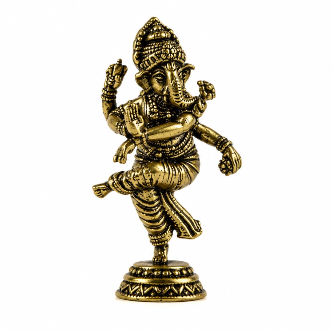 Miniature Dancing Ganesha Idol | 1.5 Inch | Brass Ganpati Murti | Car Dashboard | Pocket Size | Ganesh Chaturthi |