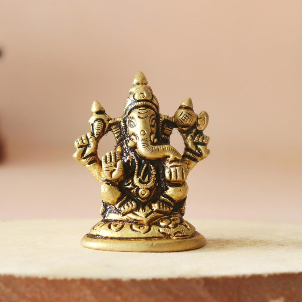Brass Laxmi Ganesh Saraswati Murti | 2 Inch | Small Size Idol |  Pooja Room - Temple |