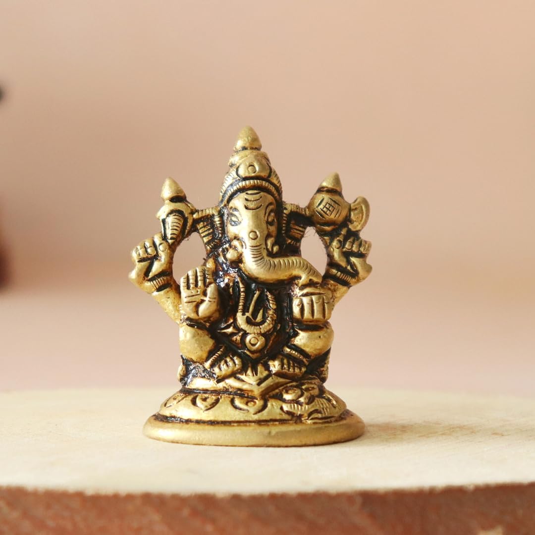 Brass Laxmi Ganesh Saraswati Murti | 2 Inch | Small Size Idol |  Pooja Room - Temple |