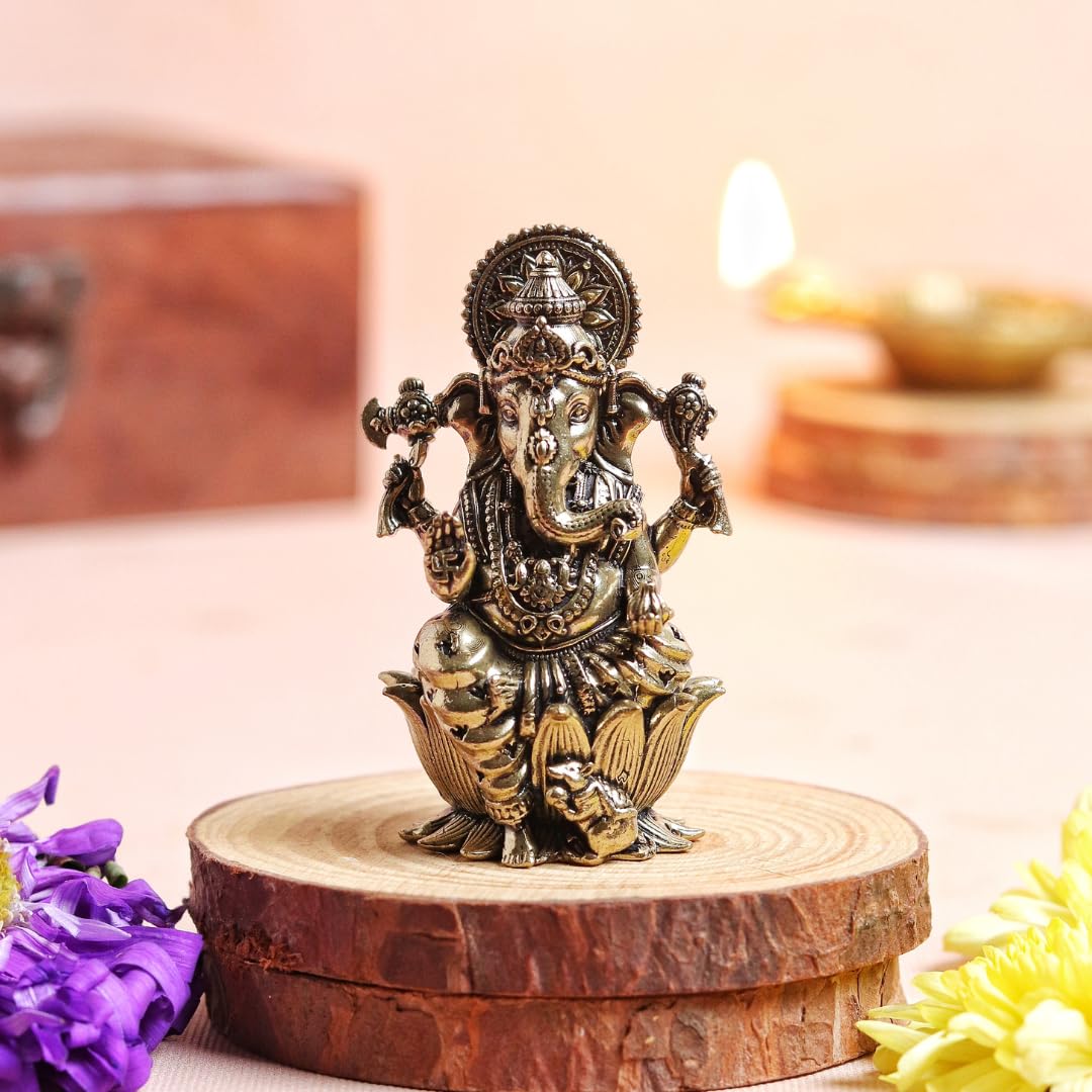 Pure Brass Ganesh Ji Ki Murti | 2.5 Inch | Ganpati Idol for Home Decor | Puja | Lord Ganesh Statue |