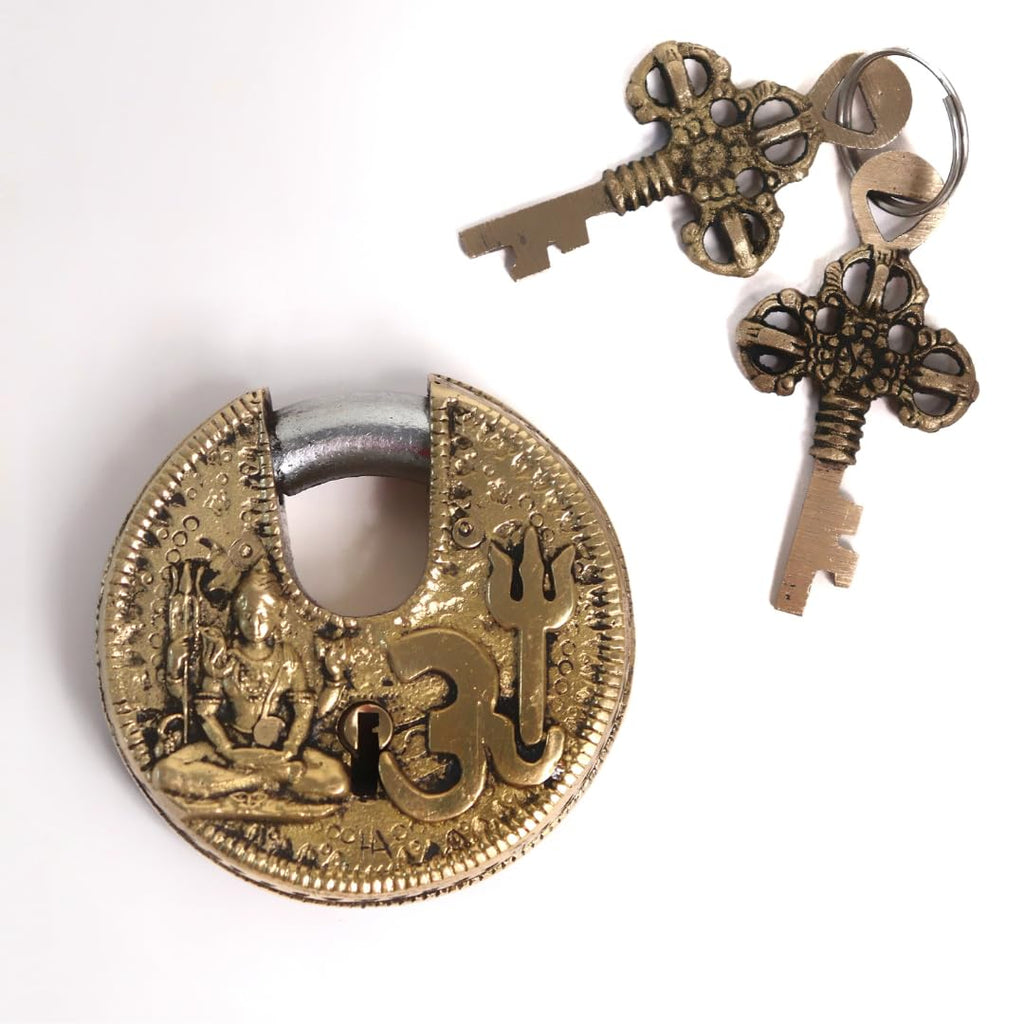 Brass Traditional Shiv Ji & Om Padlock | 3 Inch | Antique Locks Vintage |