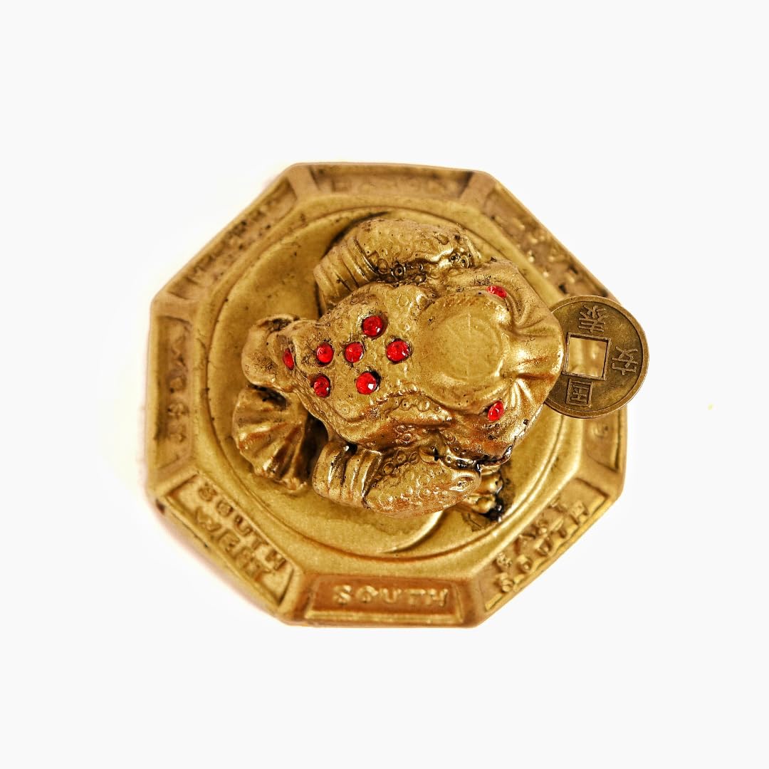 Feng Shui Frog with Coin in Mouth | 2.5 Inch | 3 Legged | Resin Antique Golden |