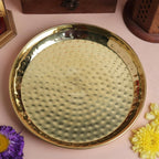Pooja Thali Brass | 8 Inch | Pital Plate | | Hammered Design | for Pooja | Temple | | Aarti | Wedding |