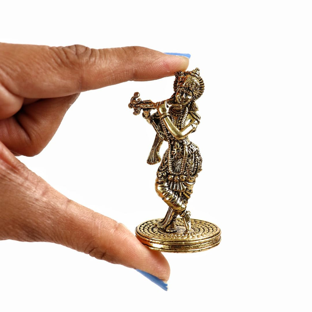 Lord Krishna Statue Playing Flute | 2.5 Inch | Idol Small | Murti | Kanha for Home Temple Puja | Murli Manohar | જય શ્રી કૃષ્ણ |