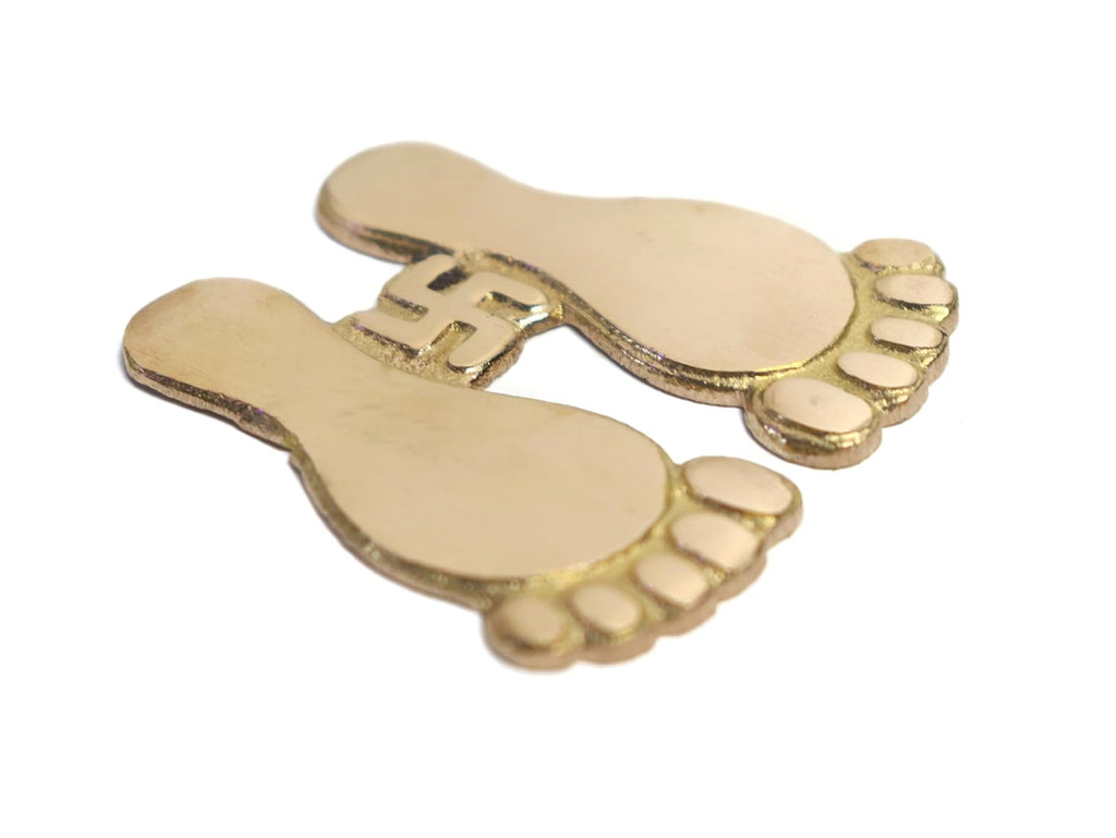 Brass Laxmi Charan Paduka (लक्ष्मी पैर) | 3 Inch | Door Entrance | Laxmi Feet | Decorating Home & Puja Room | Set of 2 |