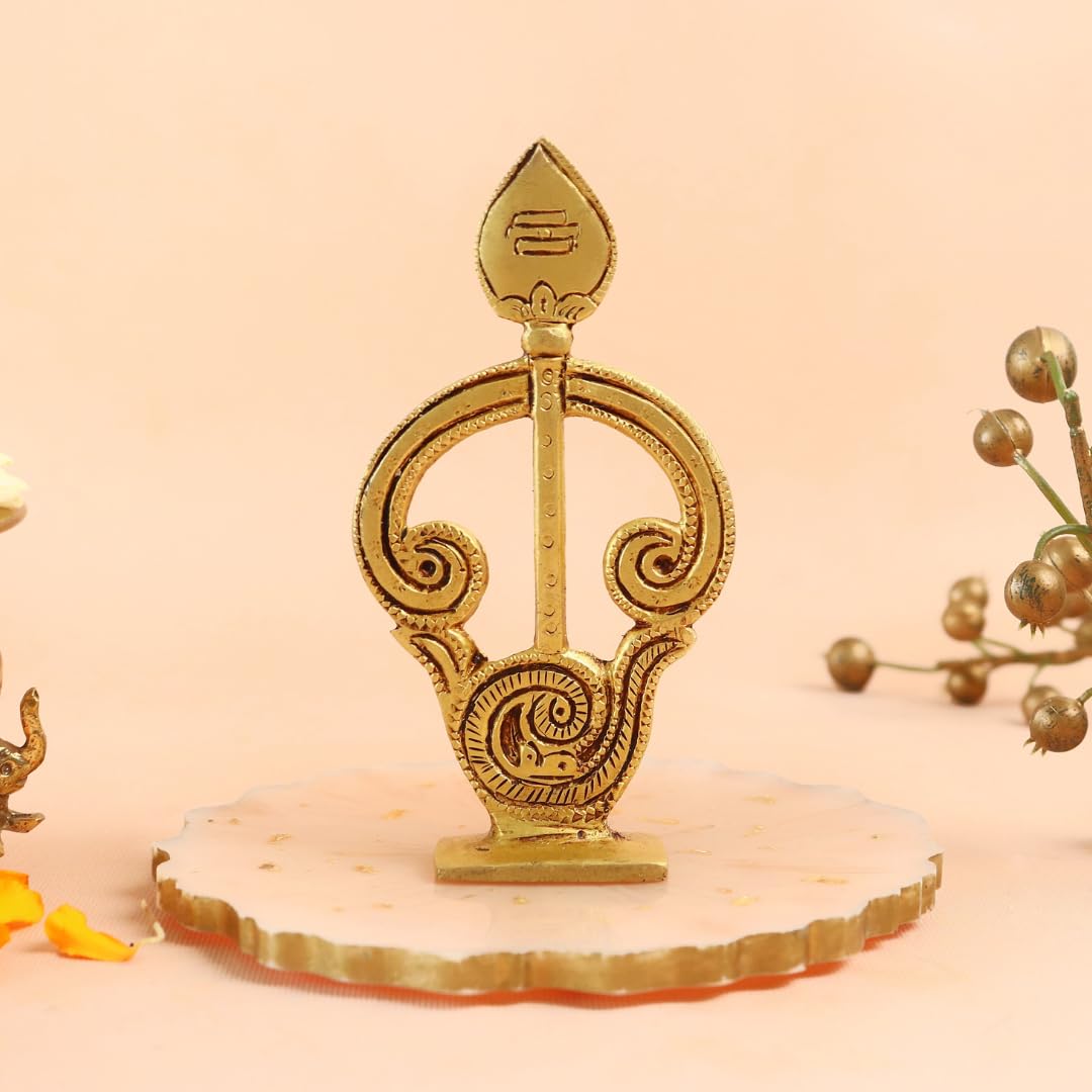 Brass Om Vel Showpiece | 4.5 Inch | Lord Murugan Vel Idol | Tamil Om Alphabet | Home - Puja Room - Office Table | Return Gift | Statue