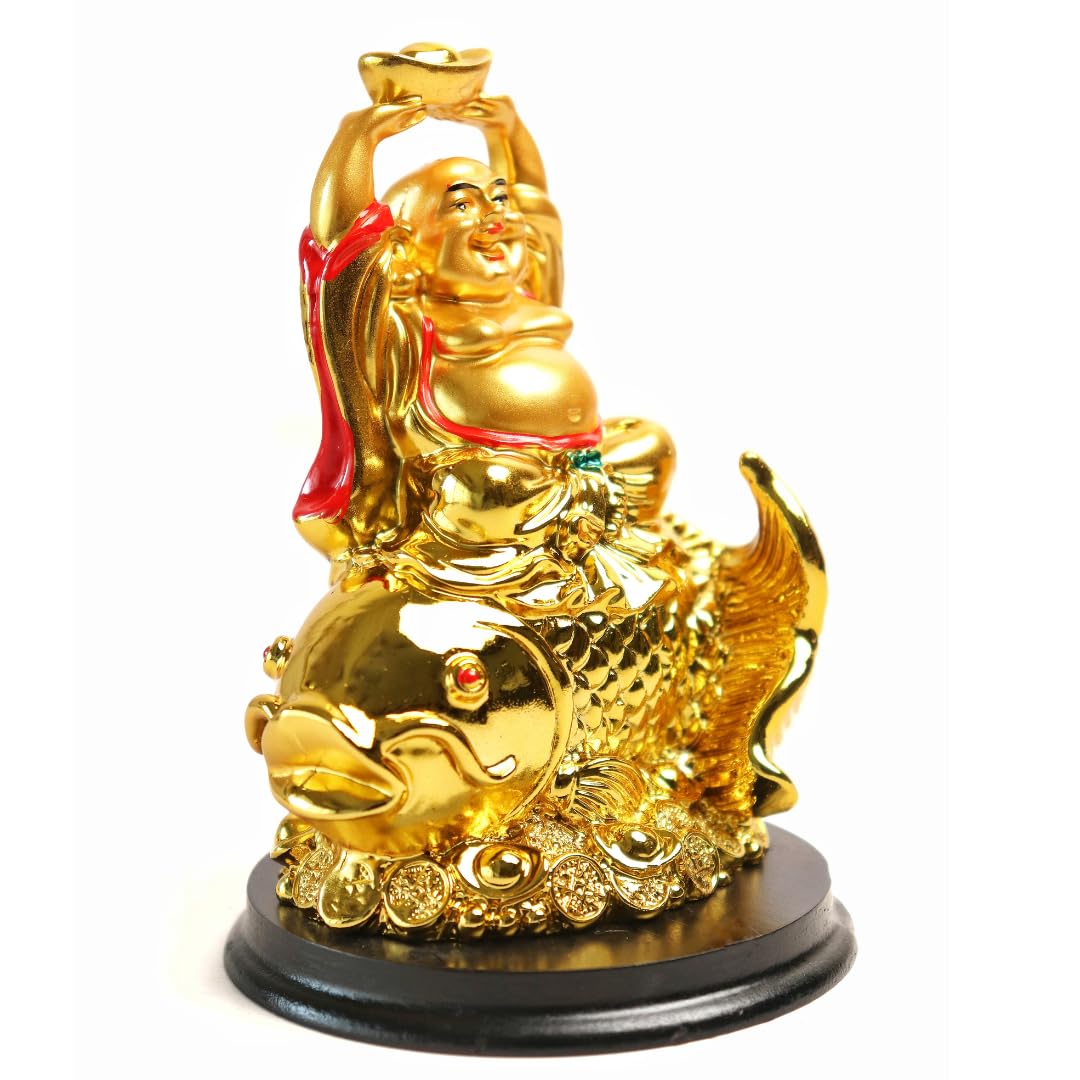 Laughing Buddha Idol on Arowana Fish | 4 Inch |