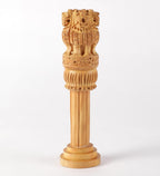 Wooden Hand Carved Ashoka Pillar | 6Inch | Table Top Decor Showpiece Statue with Lucky Coin |