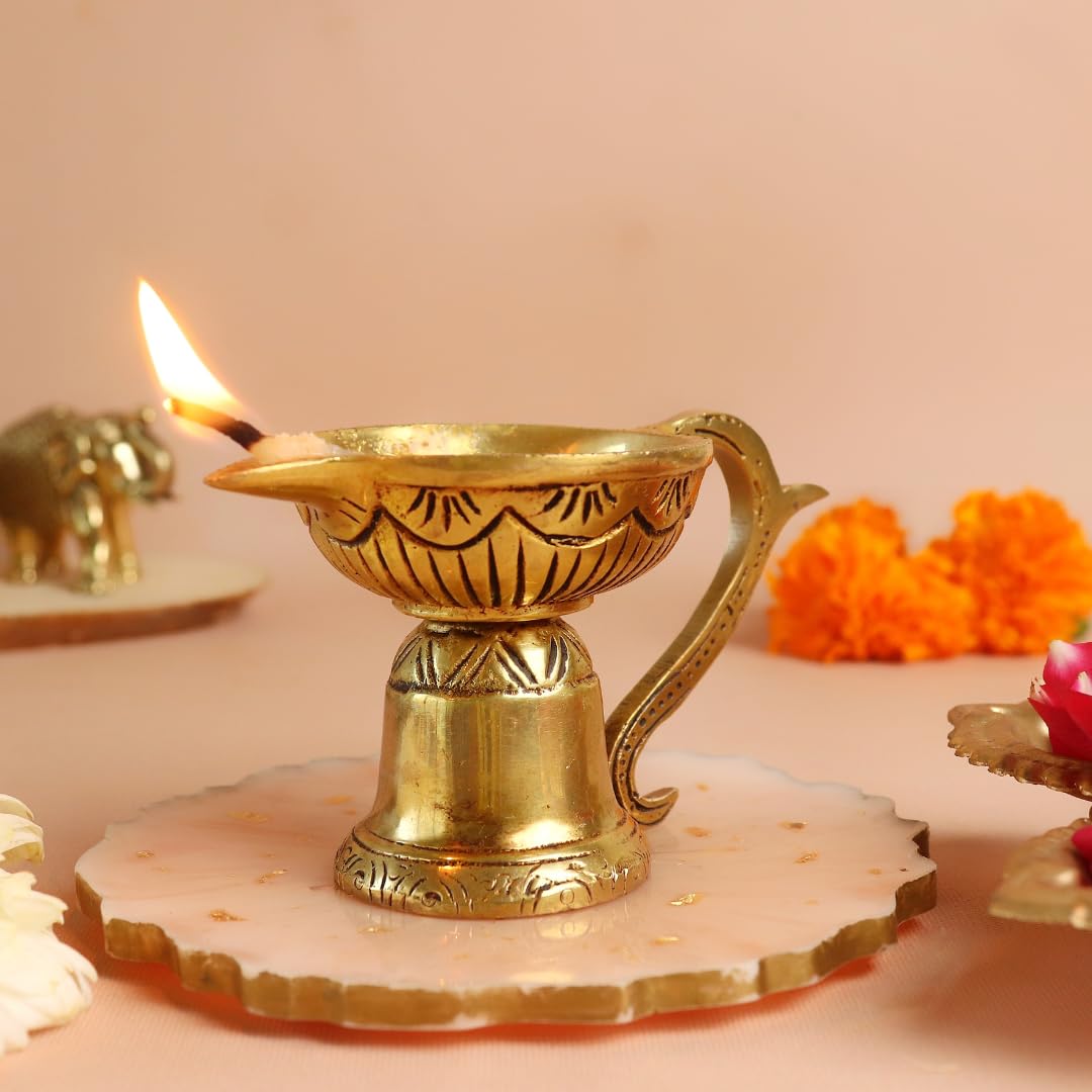 Brass Pooja Diya with Handle | 2.5 Inch | Akhand Diya |
