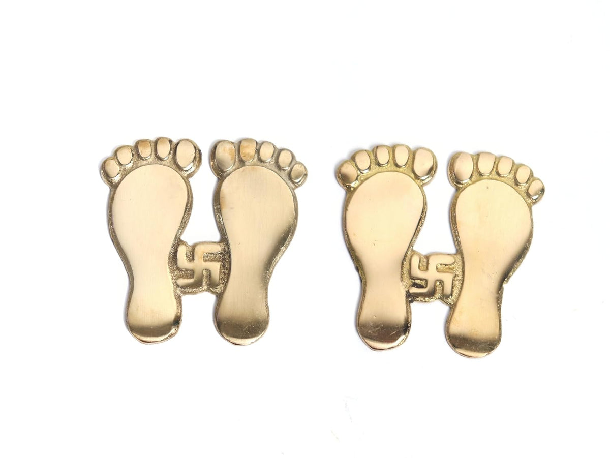 Brass Laxmi Charan Paduka (लक्ष्मी पैर) | 3 Inch | Door Entrance | Laxmi Feet | Decorating Home & Puja Room | Set of 2 |