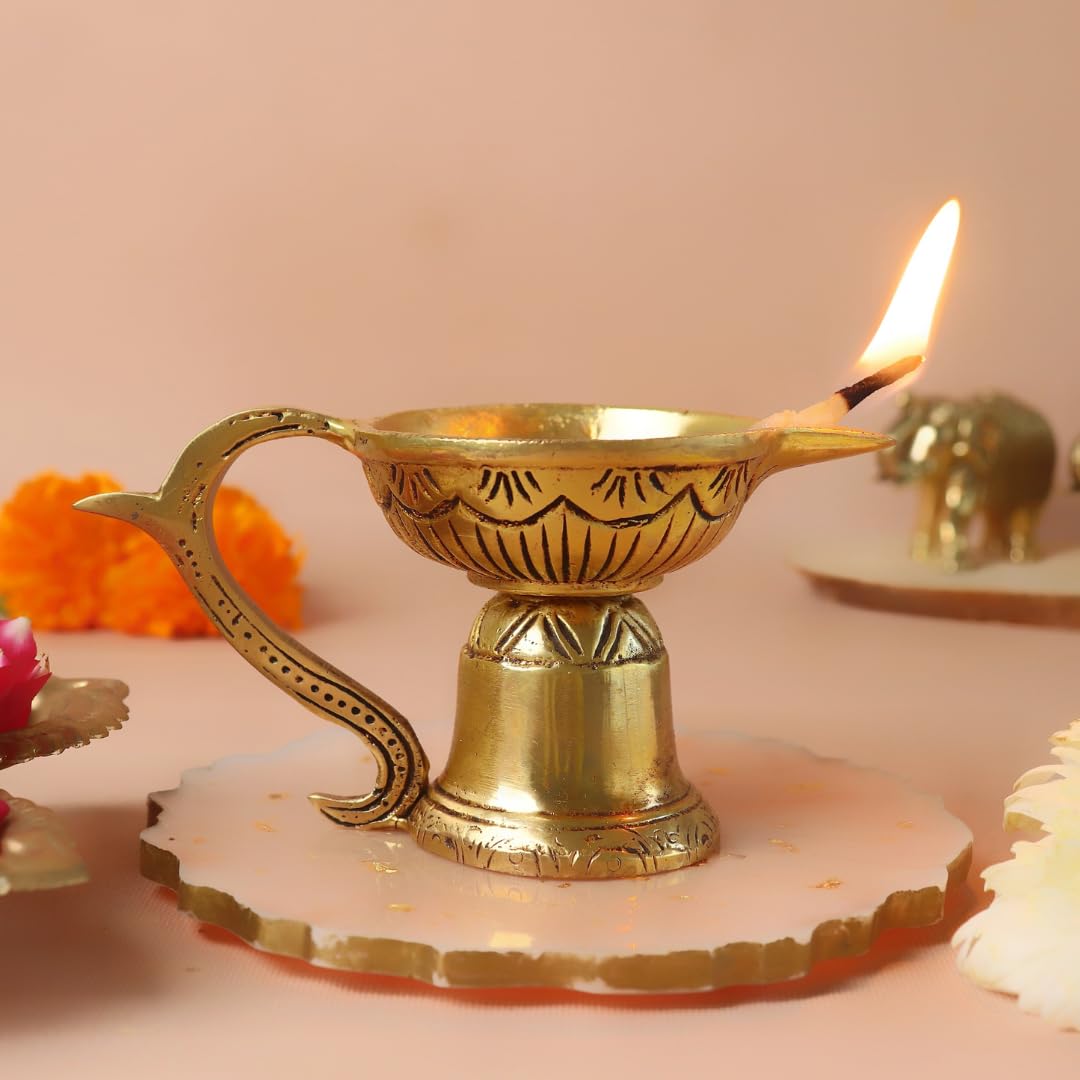 Brass Pooja Diya with Handle | 2.5 Inch | Akhand Diya |