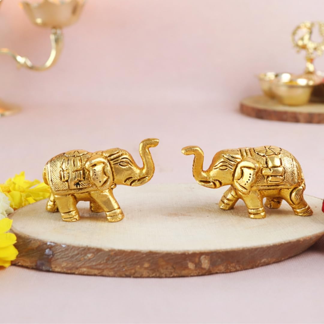 Brass Small Elephant Idol | Pair for Good Luck | 2 Inch | Set of 2 | Hathi Ki Murti |