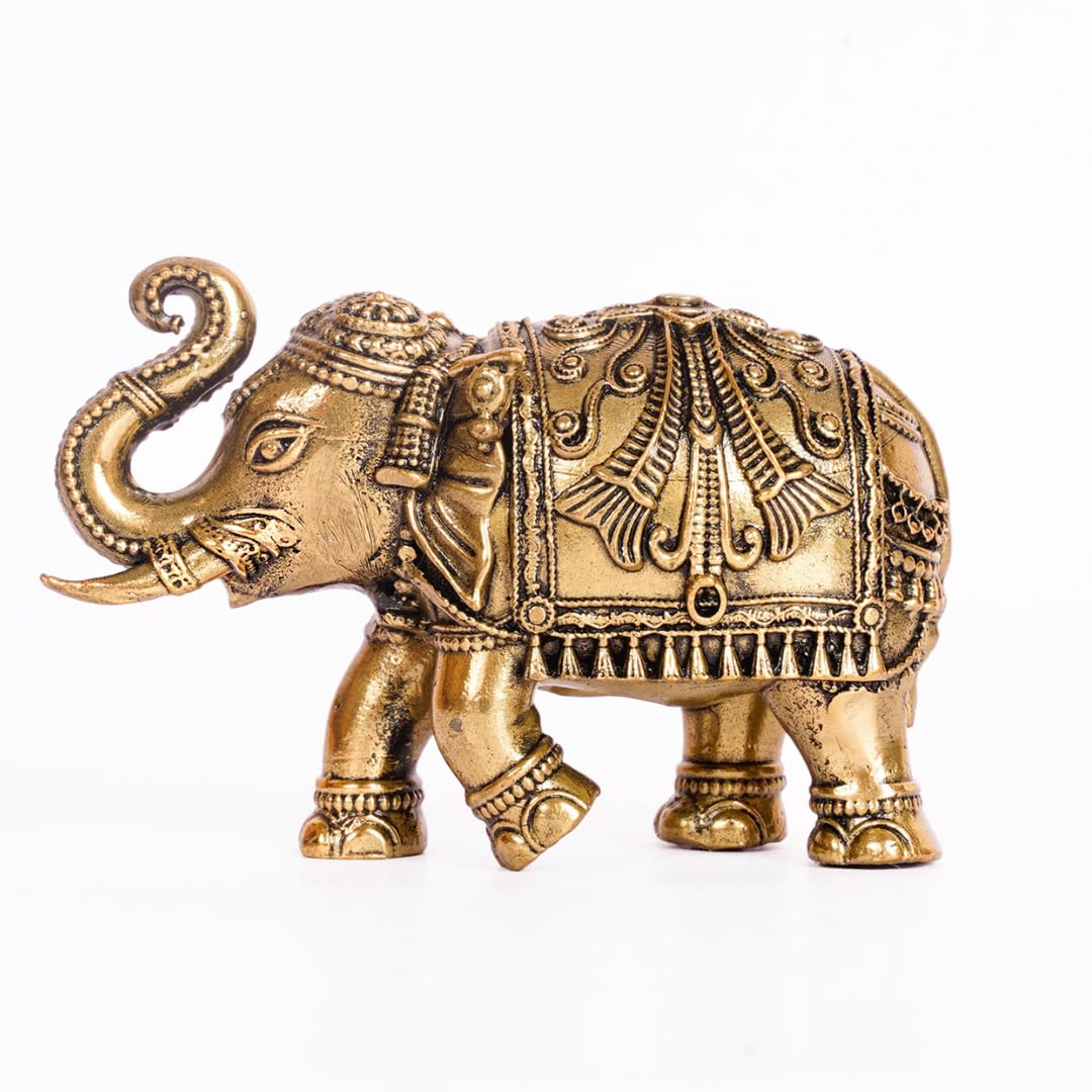Brass Elephant Idol Small | 2.25 Inch | Showpiece | House Warming Gifts | Vastu & Feng Shui |