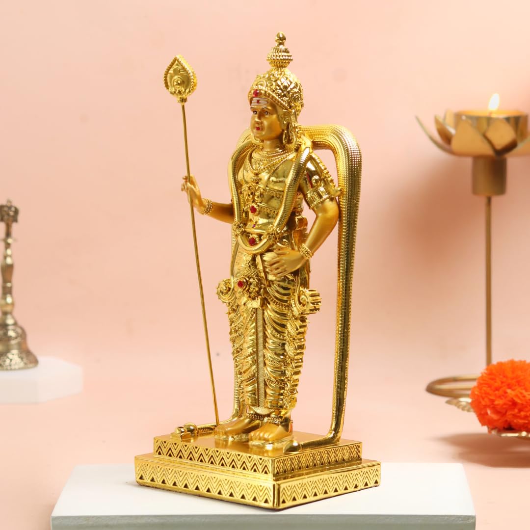 Murugan Statue for Pooja | 9 Inch |  Gold Plated | Vilakku | Kartikeya| God Statue | Silai | Skanda Swamy Murti