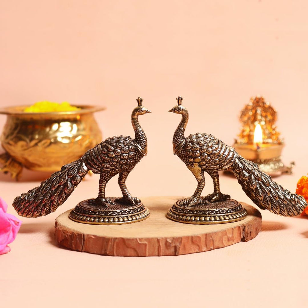 Elegant Brass Peacock Showpiece for Home Decor Living Room | 3.5 Inch | Pack of 2 |