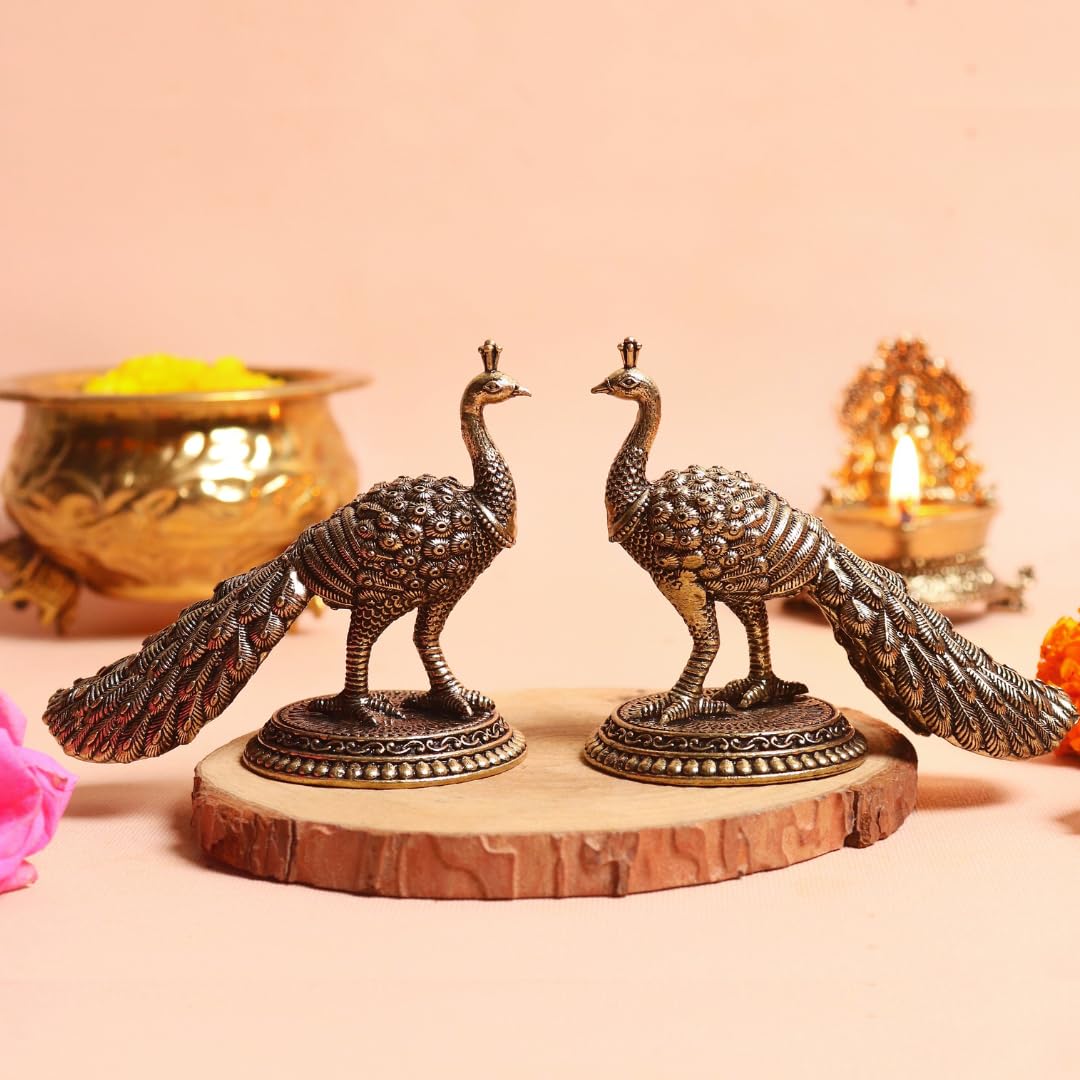 Elegant Brass Peacock Showpiece for Home Decor Living Room | 3.5 Inch | Pack of 2 |