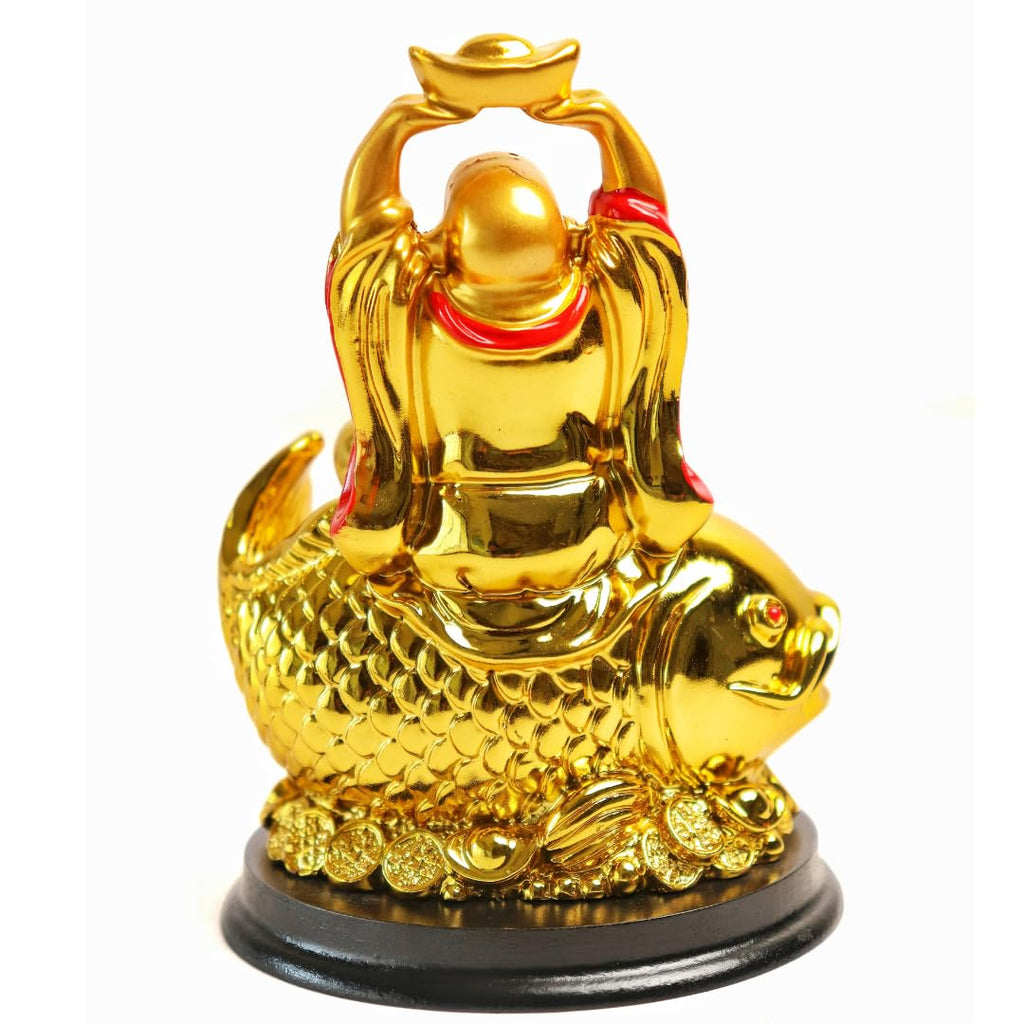 Laughing Buddha Idol on Arowana Fish | 4 Inch |