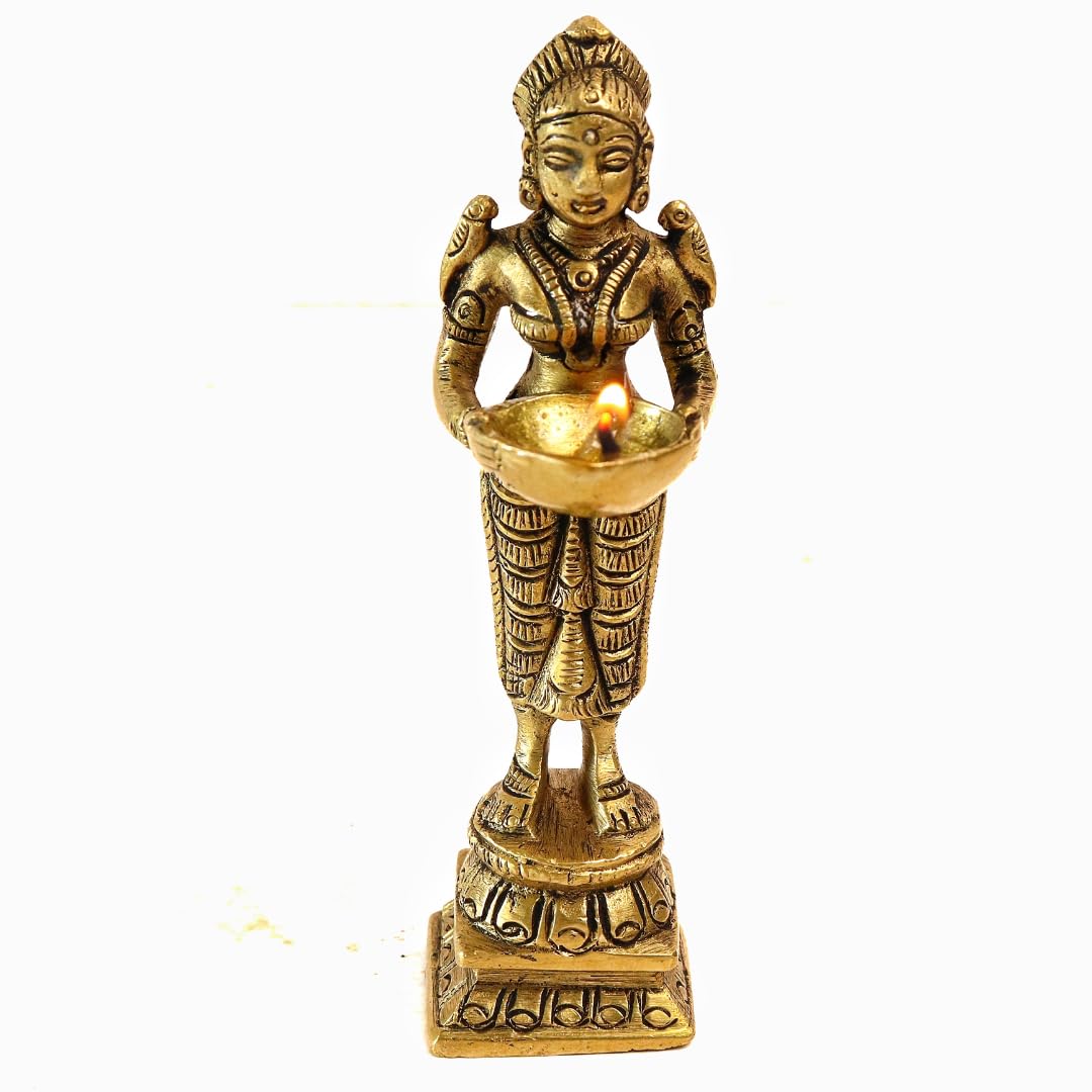 Brass Deepalakshmi Lady Diya | Laxmi Vilakku | 4 Inch | Welcome Stand | 2 Pcs |