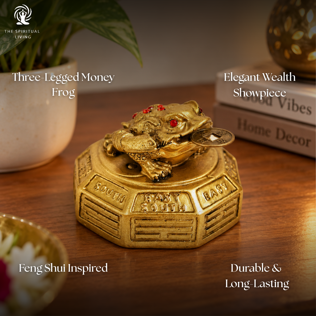 Feng Shui Frog with Coin in Mouth | 2.5 Inch | 3 Legged | Resin Antique Golden |