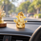 Gold Plated Mukut Ganesh Idol for Car Dashboard | 2.5 Inch | Home Decor | Office | Showpeice | Housewarming Gift |