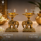 Brass Elephant Oil Lamp Diya for Home | 3 Inch | Pack of 2 | Pooja |  Gift Items | Deepam Kundulu | Diwali |