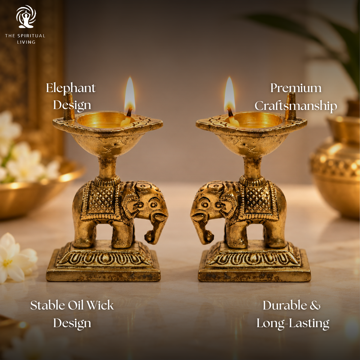 Brass Elephant Oil Lamp Diya for Home | 3 Inch | Pack of 2 | Pooja |  Gift Items | Deepam Kundulu | Diwali |