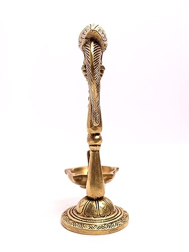 Ethnic Parrot with Carved Legs Five Oil Wick Brass Diya