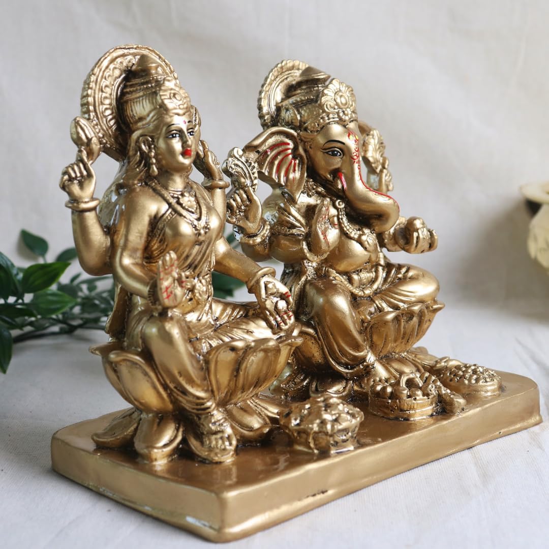 Laxmi Ganesh Pair Murti | 6.5 Inch | Idol | Statue | Showpiece | Decoration Items for Home Decor Mandir | Temple | Housewarming Gifts