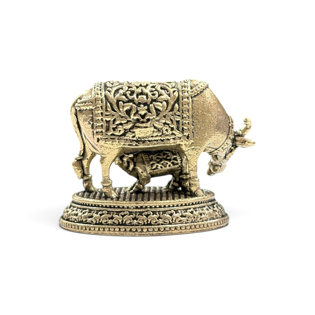 Brass Kamdhenu Cow with Calf Miniature | 1.5 Inch | Gau MATA Idol | Diwali Gift | कामधेनु |