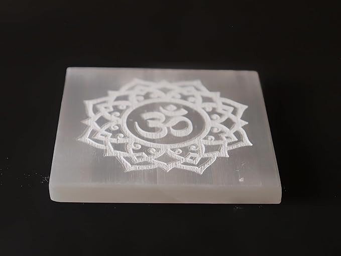 Natural Selenite Om Charging Plate